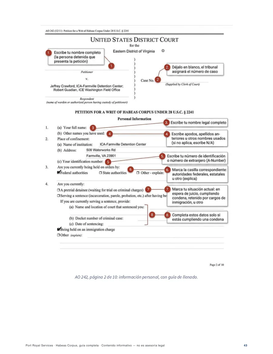 Página anotada del formulario AO 242